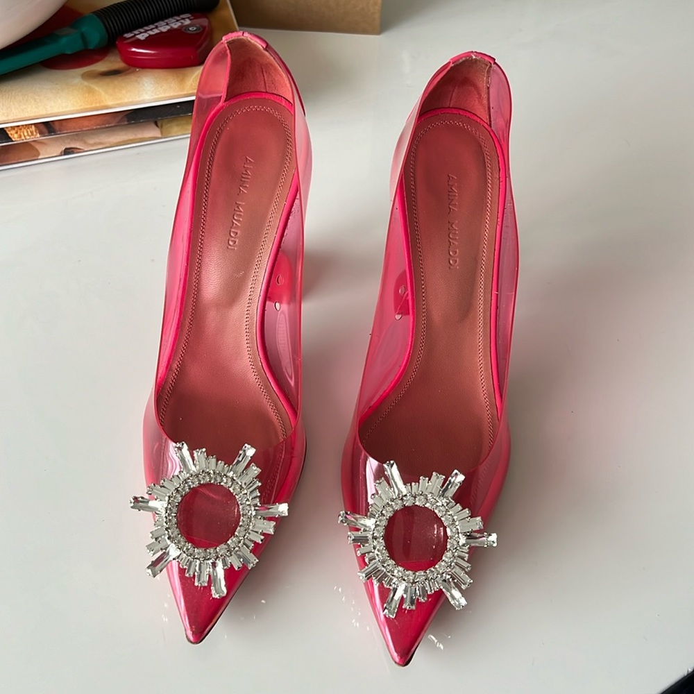 Amina Muaddi Begum “Glass” 90mm Hot Pink 37.5